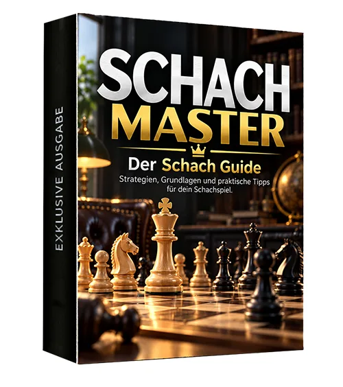 Produktbox „Schach Master – Der Schach Guide“ mit Schachfiguren auf einem Brett