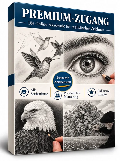 Produktbox Premium-Zugang, Online-Akademie für realistisches Zeichnen von Schmidt's Zeichenwelt