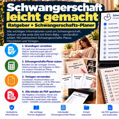 Titelgrafik des Ratgebers „Schwangerschaft leicht gemacht – Ratgeber + Schwangerschafts-Planer“