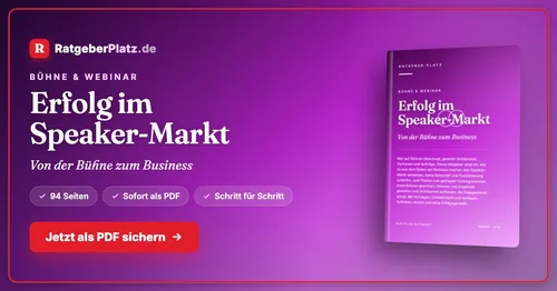 Titelgrafik von RatgeberPlatz mit dem Buchcover „Erfolg im Speaker-Markt – Von der Bühne zum Business“
