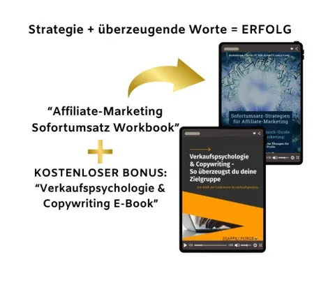 Produktbild des Pakets aus Affiliate-Marketing Sofortumsatz Workbook und Verkaufspsychologie-E-Book