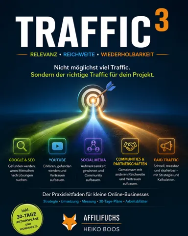 Titelbild des E-Books Traffic hoch 3 mit fünf Trafficquellen von Heiko Boos