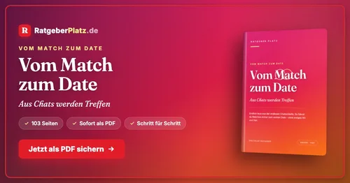 Titelgrafik mit dem Buchcover „Vom Match zum Date – Aus Chats werden Treffen“ von RatgeberPlatz