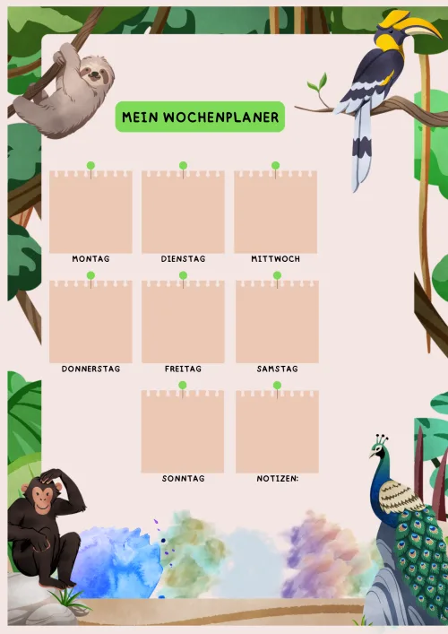 Produktbild Digitaler Wochenplaner für Kinder mit Zoo-Motiv