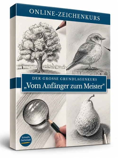 Titelbild des Online-Zeichenkurses Vom Anfänger zum Meister von Schmidt's Zeichenwelt